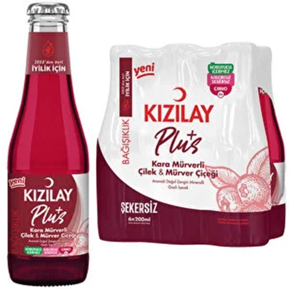 6X200 ML KIZILAY6 + PLUS KARA MÜRVER ÇİLEK AROMALI MADEN SUYU