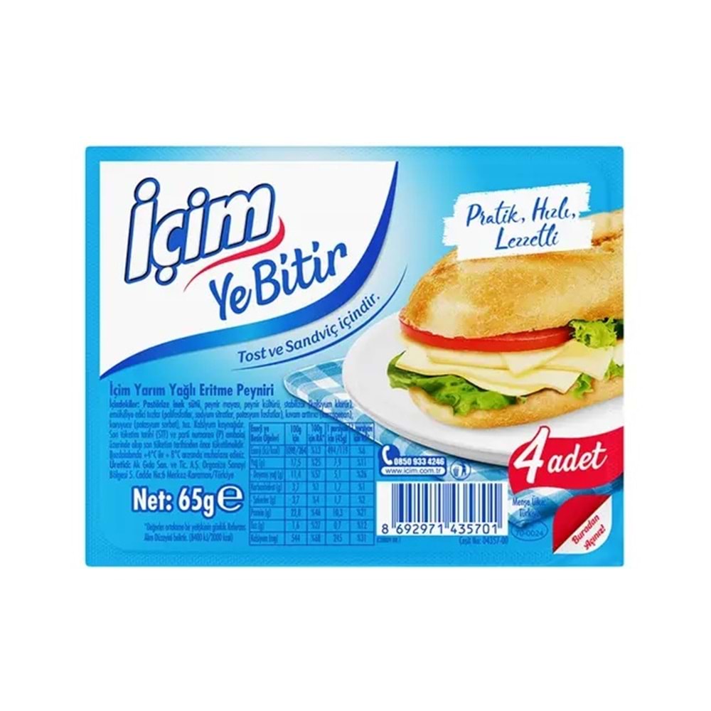 65 GR İÇİM DİLİMLİ AÇBİTİR KAŞAR PEYNİRİ